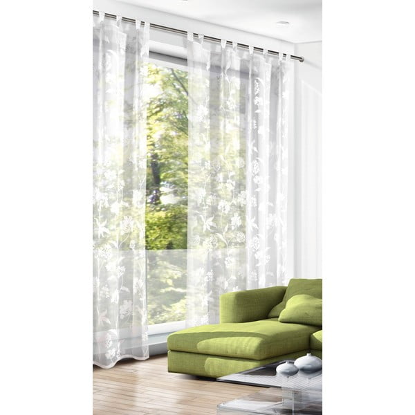 Bela prosojna zavesa iz tančice 135x245 cm Flowers – Sehlbach-image-1