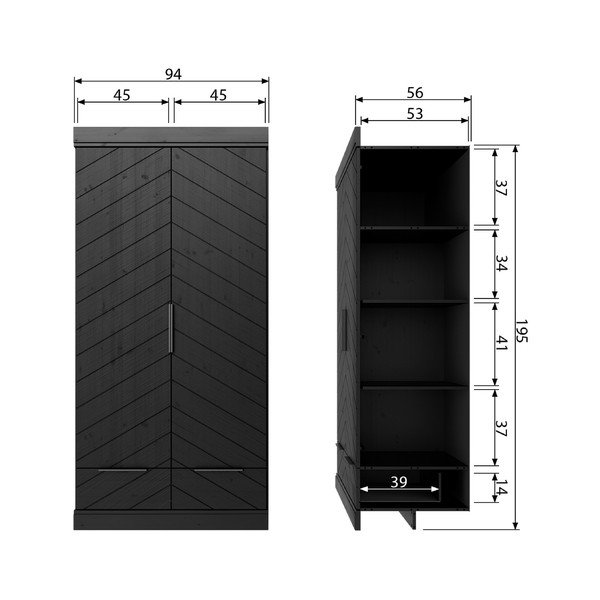 Črna lesena garderobna omara WOOOD Ribja kost, višina 195 cm-image-1