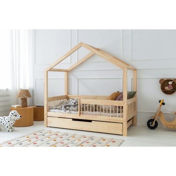 Otroška postelja iz masivnega bora v obliki hiške z dodatnim ležiščem in prostorom za shranjevanje 140x200 cm Mila RMW – Adeko-image-1