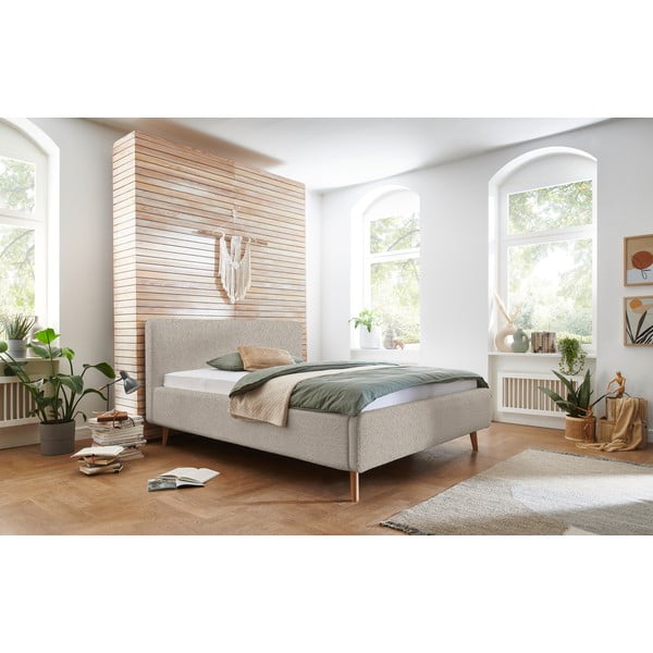Bež oblazinjena zakonska postelja brez letvenega dna 180x200 cm Mattis – Meise Möbel-image-1