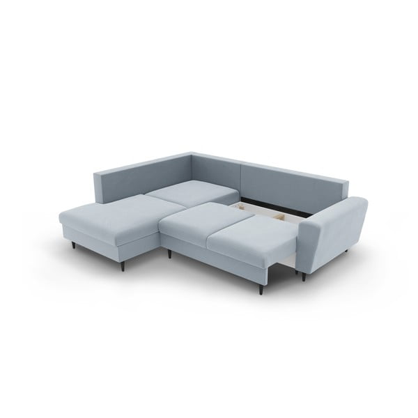 Svetlo modra žametna raztegljiva kotna sedežna garnitura s prostorom za shranjevanje (levi kot/v obliki črke L) Kyoto – Cosmopolitan Design-image-3