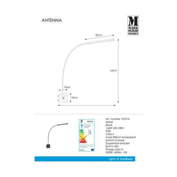 Črna stenska svetilka Markslöjd Antenna 1L-image-2