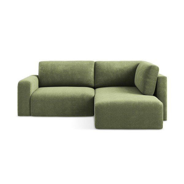 Zelena raztegljiva/s prostorom za shranjevanje kotna sedežna garnitura iz šenilje (desni kot/v obliki črke L) Kona – Makamii