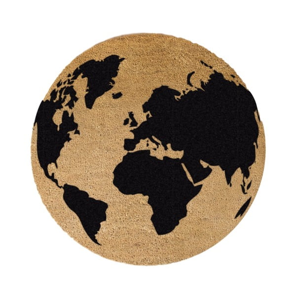 Okrogel predpražnik iz naravnih kokosovih vlaken Artsy Doormats Globe, ⌀ 70 cm