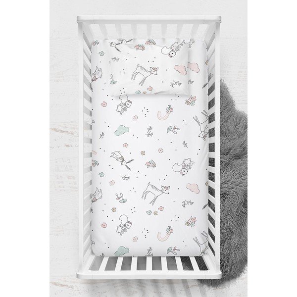 Bela napenjalna rjuha za otroško posteljico iz renforce bombaža 70x120 cm Flowers – Mijolnir-image-1