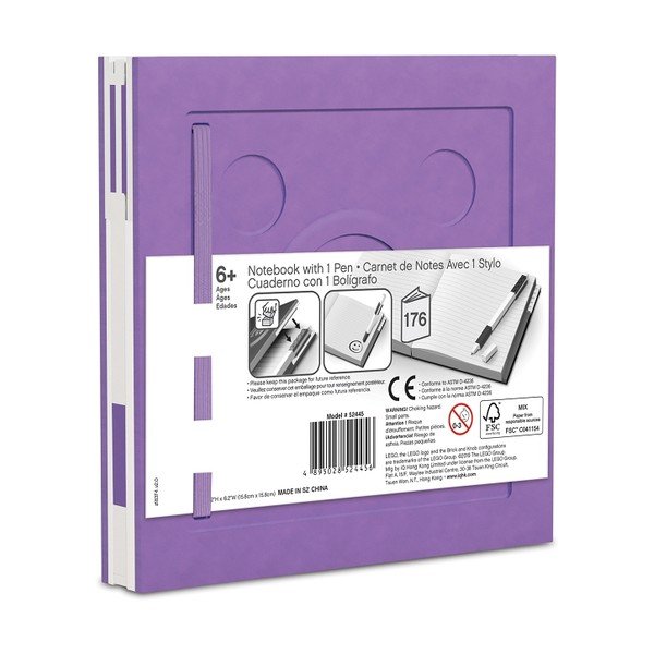 Vijolična kavdratna beležnica z gel pisalom LEGO®, 15,9 x 15,9 cm-image-2
