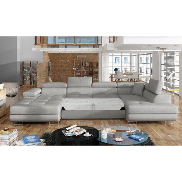 Svetlo siva raztegljiva/s prostorom za shranjevanje kotna sedežna garnitura (desni kot/v obliki črke "U") Rodrigo – ELTAP-image-2