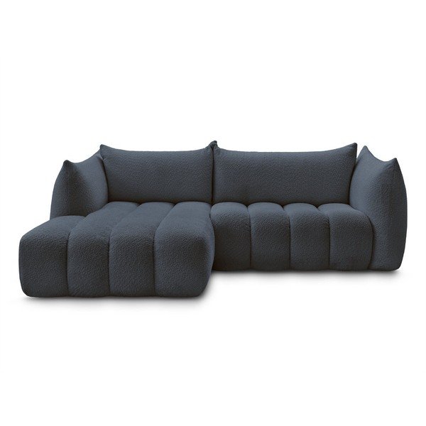 Temno modra kotna sedežna garnitura iz tkanine bouclé (levi kot/z ležalnikom) Azra – Bobochic Paris