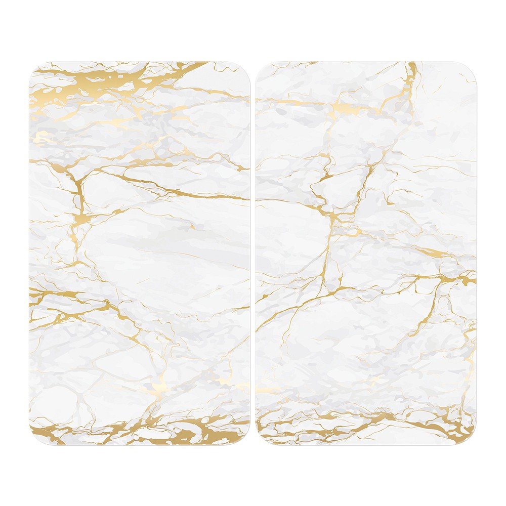 Komplet 2 steklenih pokrovov za štedilnik v belo-zlati barvi Wenko Marble, 52 x 30 cm