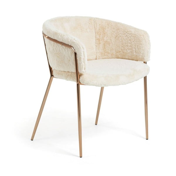 Jedilni stoli v bakreni in kremno beli barvi v kompletu 2 ks Runnie – Kave Home