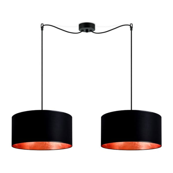 Črna dvojna viseča svetilka z detajli v bakreni barvi Sotto Luce Mika