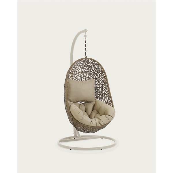 Svetlo siv/bež viseči vrtni fotelj iz umetnega ratana Florina – Kave Home-image-4