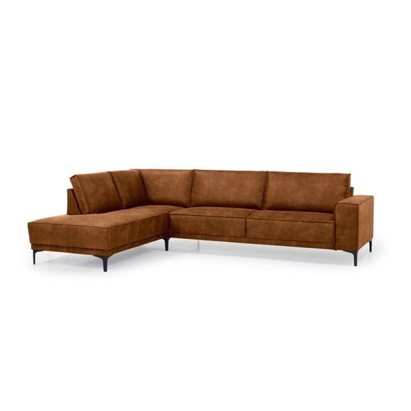 Kotna sedežna garnitura iz imitacije usnja v konjak rjavi barvi (levi kot) Copenhagen – Scandic-image-2