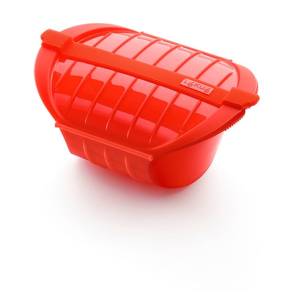 Rdeča silikonska posoda za kuhanje na pari Lékué Deep Steam Case