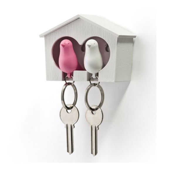 Beli obesek za ključe z belim in rožnatim obeskom za ključe Qualy Duo Sparrow