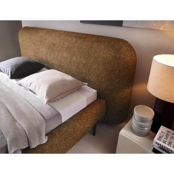 Oker rumena oblazinjena zakonska postelja s prostorom za shranjevanje in z letvenim dnom 160x200 cm Pointt – ELTAP-image-3