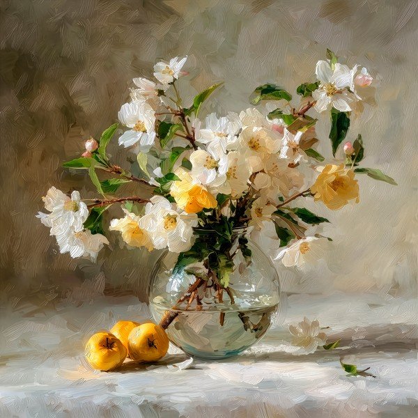 Tiskana slika z okvirjem 70x70 cm Apple Flowers – Styler