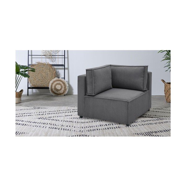 Temno siv modul za sedežno garnituro iz rebrastega žameta (s kotom po izbiri) Nihad modular – Bobochic Paris-image-1