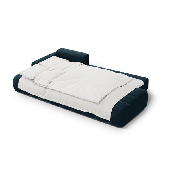 Modrozelena žametna raztegljiva/s prostorom za shranjevanje kotna sedežna garnitura (levi kot/z ležalnikom) Linz – Cosmopolitan Design-image-4