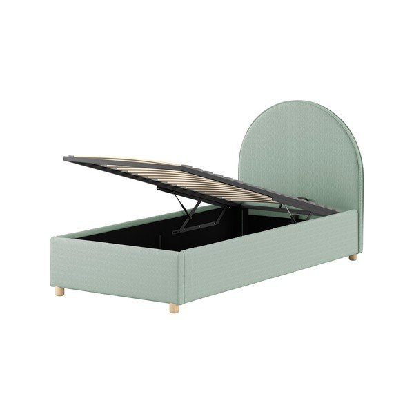 Zelena oblazinjena postelja s prostorom za shranjevanje z letvenim dnom 90x200 cm Moon – Vipack-image-4