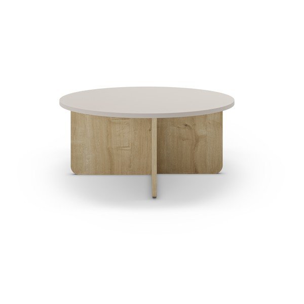 Kremno bela/v naravni barvi okrogla mizica v hrastovem dekorju ø 80 cm Hillary – Marckeric-image-2