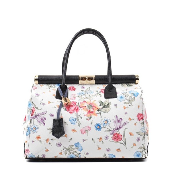 Bela in roza usnjena torbica s cvetličnim motivom Renata Corsi