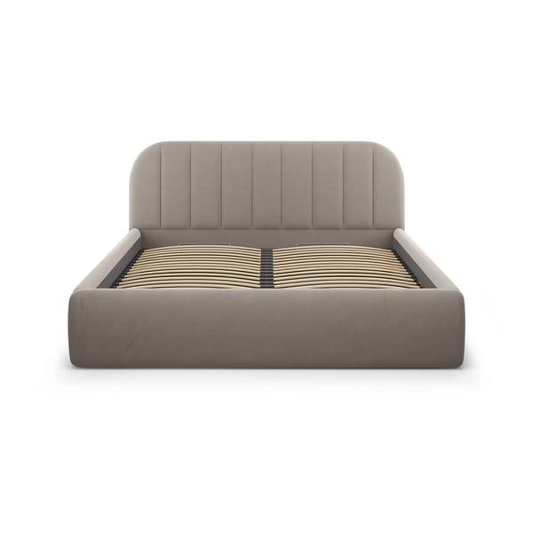 Svetlo rjava oblazinjena zakonska postelja s prostorom za shranjevanje z letvenim dnom 160x200 cm Juno – Windsor & Co Sofas-image-3