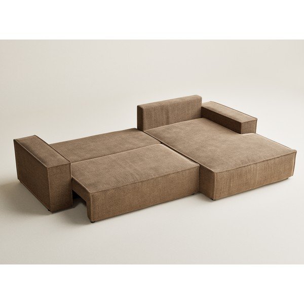 Svetlo rjava raztegljiva/s prostorom za shranjevanje kotna sedežna garnitura iz šenilje (desni kot/z ležalnikom) Maze – Maison de Rêve-image-4