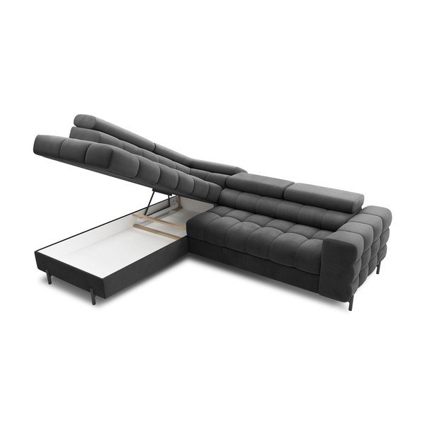 Temno siva žametna raztegljiva/s prostorom za shranjevanje kotna sedežna garnitura (levi kot/v obliki črke L) Ferucce – ELTAP-image-4