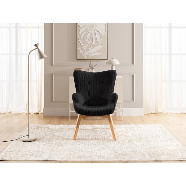 Črn fotelj iz rebrastega žameta Niko – Ropez-image-1