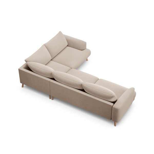 Bež žametna kotna sedežna garnitura (desni kot/v obliki črke L) Naomi – Micadoni -image-3