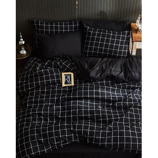 Črna posteljnina za zakonsko posteljo/podaljšana z rjuho/4-delna 200x220 cm Geometric – Mila Home