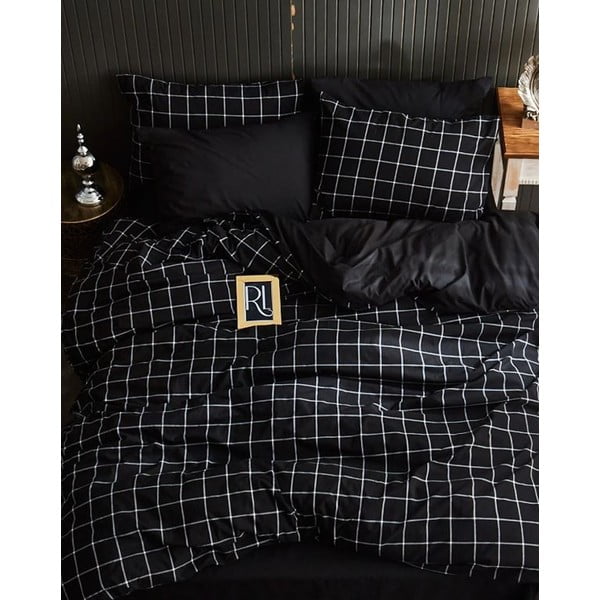 Črna posteljnina za zakonsko posteljo/podaljšana z rjuho/4-delna 200x220 cm Geometric – Mila Home-image-1
