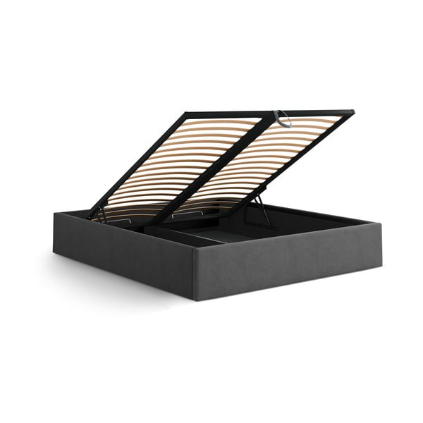 Antracitno siva oblazinjena zakonska postelja s prostorom za shranjevanje/brez vzglavja z letvenim dnom 180x200 cm Susan – Micadoni -image-3