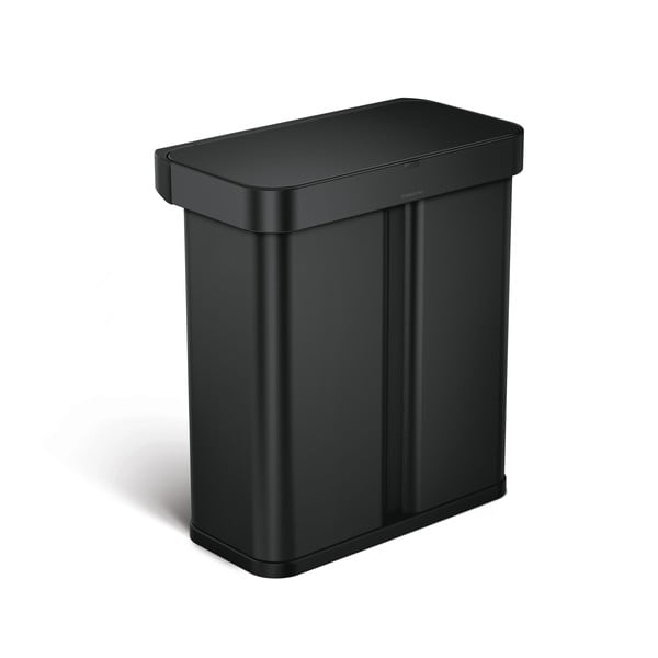 Mat črn jeklen brezstični koš za smeti za ločevanje odpadkov 58 l – simplehuman