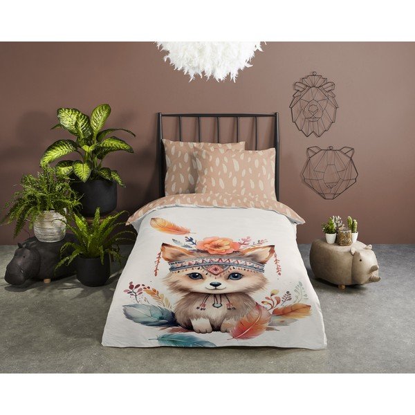 Rjava/bež enojna bombažna otroška posteljnina 140x200 cm Hay – Good Morning-image-1