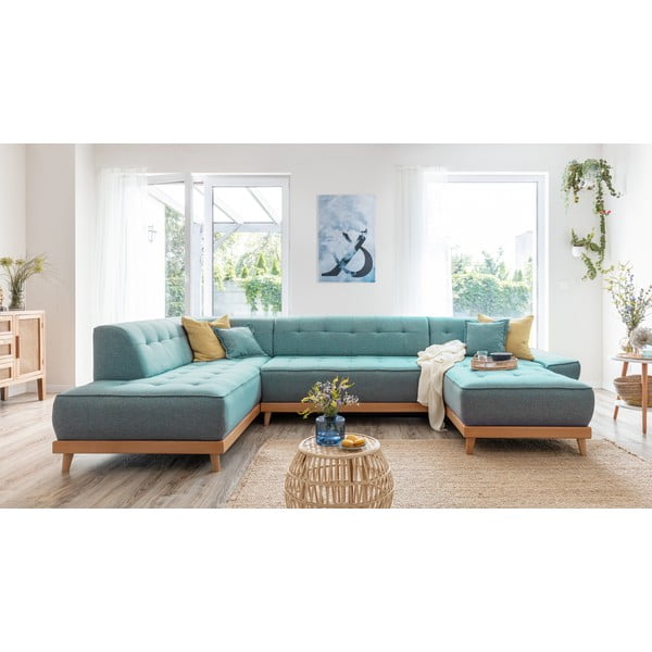 Turkizna raztegljiva kotna sedežna garnitura (levi kot/v obliki črke "U") Dazzling Daisy – Miuform-image-3