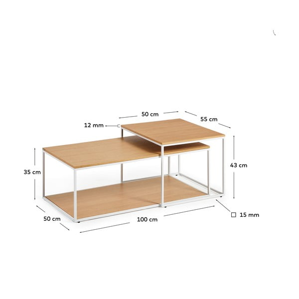 Mizice z mizno ploščo v hrastovem dekorju v svetli naravni barvi v kompletu 2 ks 50x100 cm Yoana – Kave Home-image-3