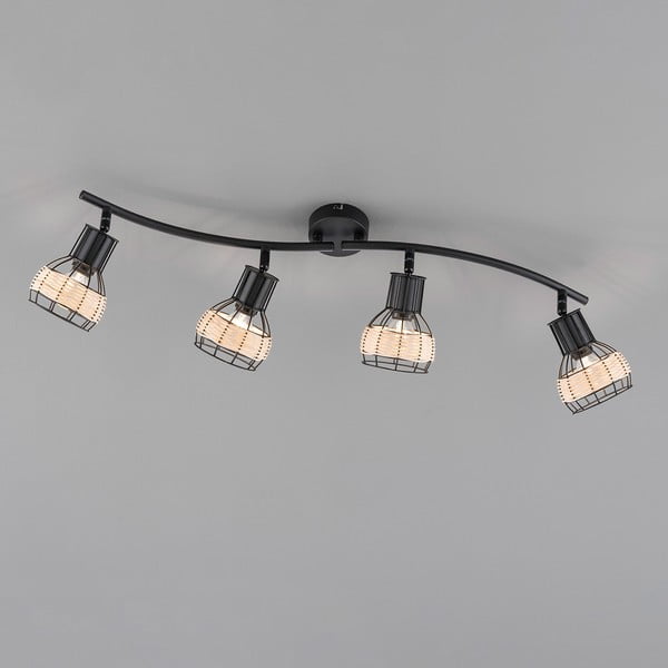 Črna stropna svetilka s kovinskim senčilom/s senčilom iz ratana 10,5x70 cm Straw – Fischer & Honsel-image-2