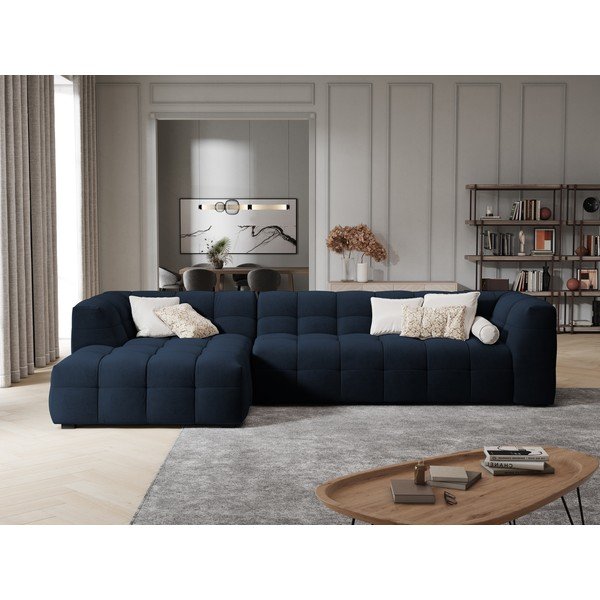 Modra žametna kotna sedežna garnitura Windsor & Co Sofas Vesta, levi kot-image-1