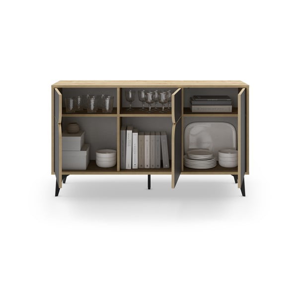 Črna/naravna nizka komoda v hrastovem dekorju 140x79 cm Nola – Marckeric-image-4