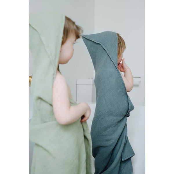 Otroška modra lanena brisača Linen Tales Waffle, 100 x 100 cm-image-4