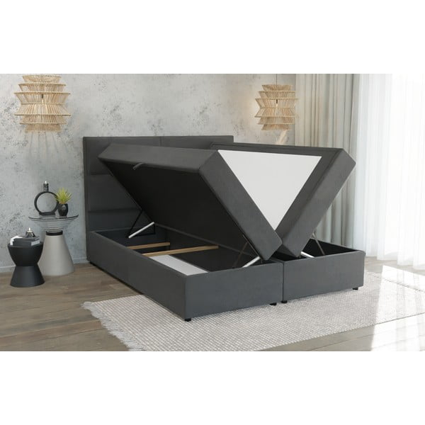 Siva boxspring postelja s prostorom za shranjevanje 180x200 cm Lola – Ropez-image-4