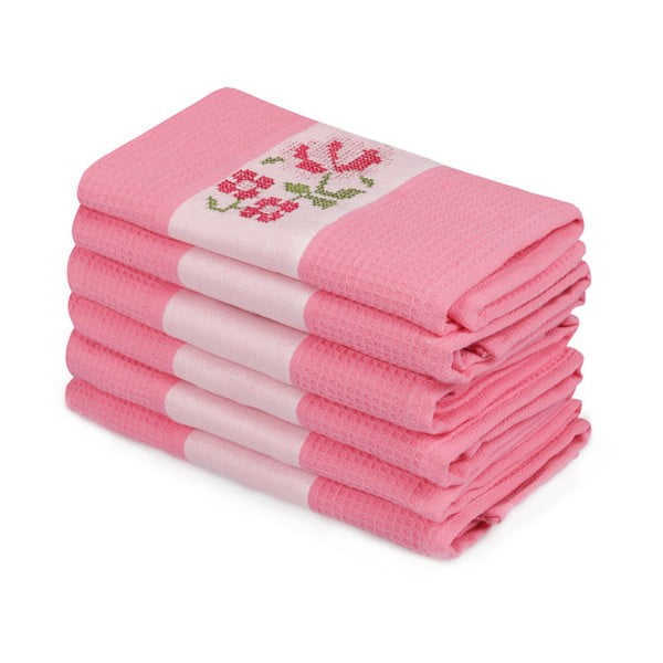 Komplet 6 roza brisač iz čistega bombaža Simplicity, 45 x 70 cm