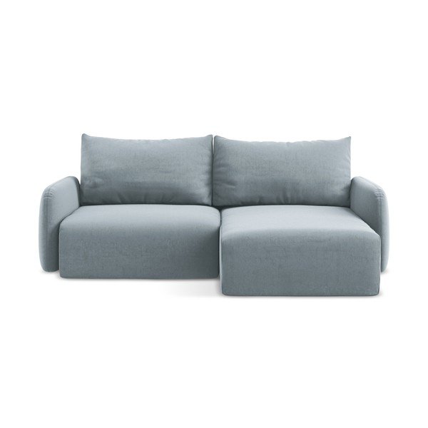 Modra žametna raztegljiva/s prostorom za shranjevanje kotna sedežna garnitura (desni kot/z ležalnikom) Kalena – Makamii