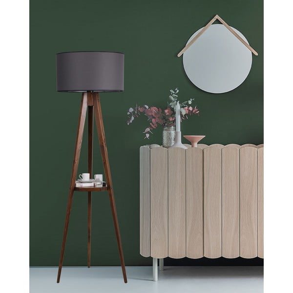 Črna/rjava stoječa svetilka s polico s tekstilnim senčilom (višina 154 cm) Sehbali Tripod – Opviq lights-image-1