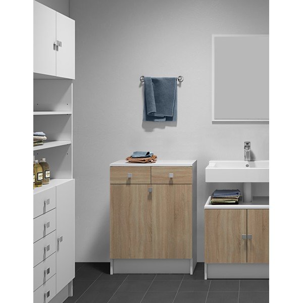 Bela nizka kopalniška omarica iz hrastovega dekorja 60x82 cm Combi - TemaHome -image-1