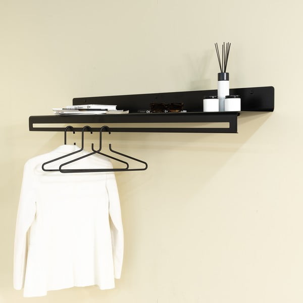 Črn kovinski stenski obešalnik s polico 120 cm Sway – Spinder Design-image-1