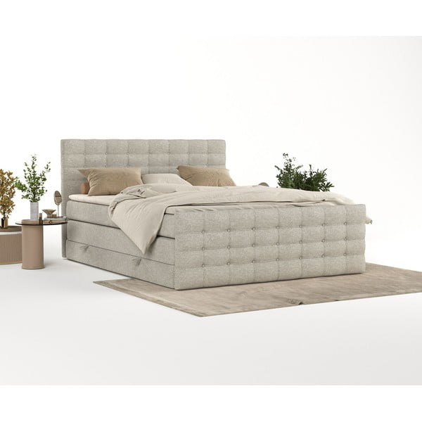 Bež boxspring postelja s prostorom za shranjevanje 200x200 cm Blend – Maison de Rêve-image-2