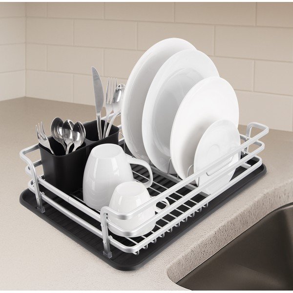 Črno-bel kovinski odcejalnik posode 43x32 cm Deluxe – Orion-image-1